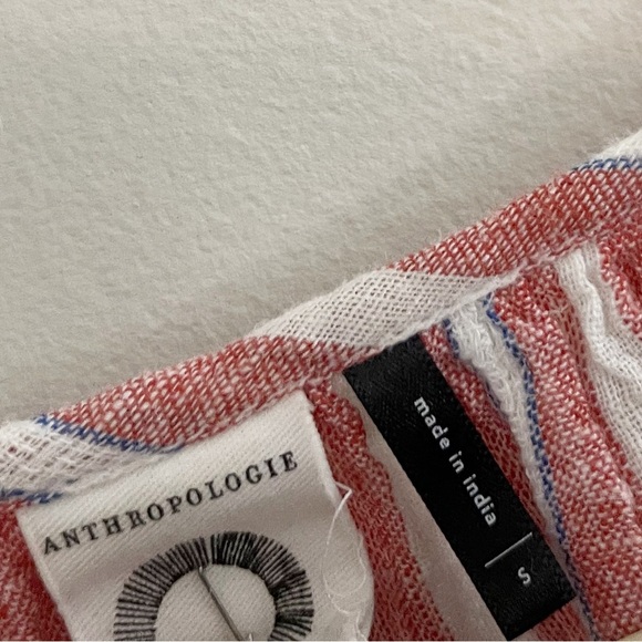 Anthropologie Linen Blend Puff Sleeve Blouse Boho Coastal - Picture 5 of 11